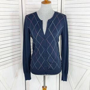 Cherokee Vintage Argyle Button Front Cardigan Sweater Blue‎ Multi Medium